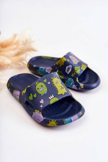Chaussons légers pour enfants avec des dinosaures ludiques de couleur bleu foncé Astro