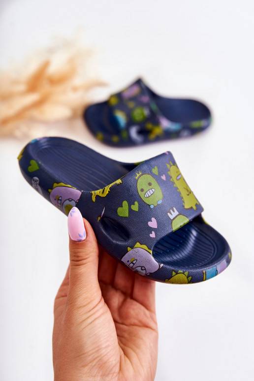 Chaussons légers pour enfants avec des dinosaures ludiques de couleur bleu foncé Astro