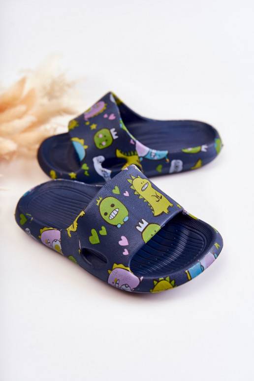 Chaussons légers pour enfants avec des dinosaures ludiques de couleur bleu foncé Astro