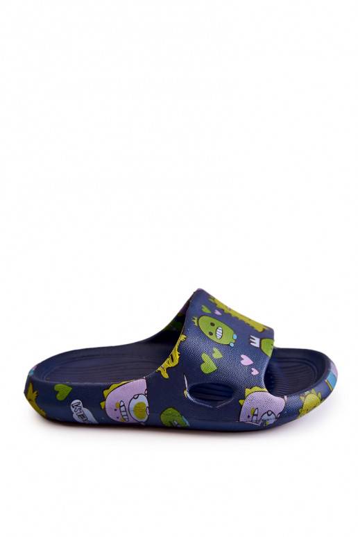 Chaussons légers pour enfants avec des dinosaures ludiques de couleur bleu foncé Astro