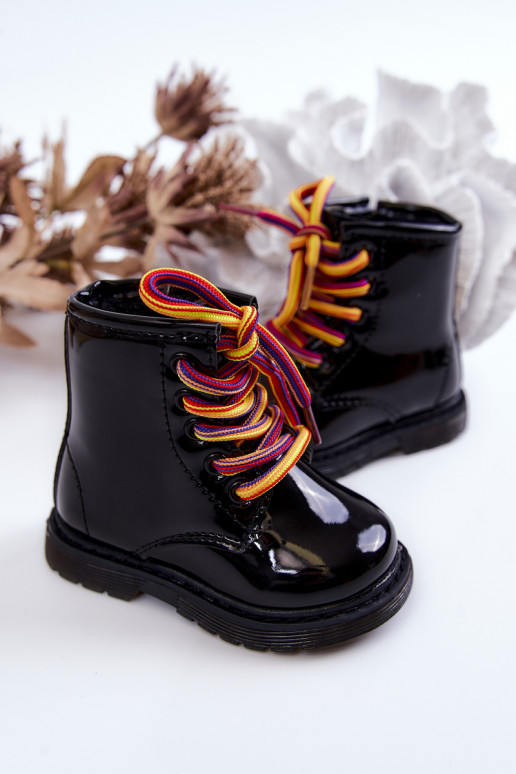 Bottines pour enfants effet laqué de couleur noire Tibbie