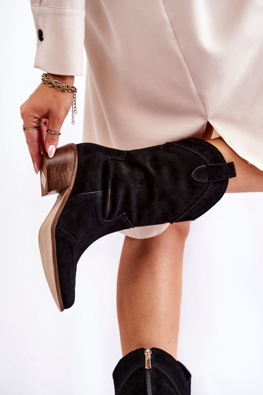 Bottines cowboy en daim Chaussures couleur noir