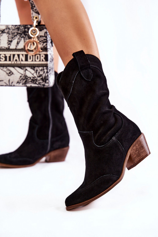 Bottines cowboy en daim Chaussures couleur noir
