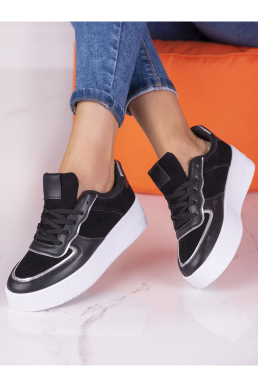 Chaussures femme plateforme haute couleur noir avec lacets Shelovet