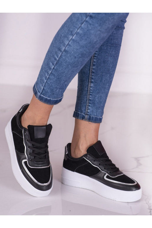 Chaussures femme plateforme haute couleur noir avec lacets Shelovet