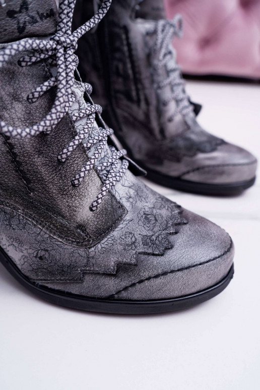 Boots femme en cuir naturel Gris