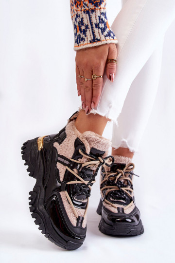 Chaussures de sport chauffantes noires et beiges Edora