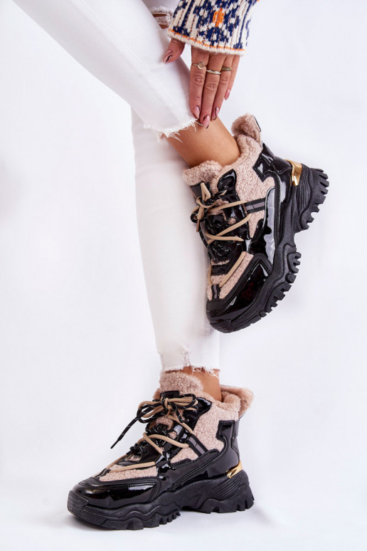 Chaussures de sport chauffantes noires et beiges Edora