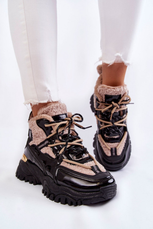 Chaussures de sport chauffantes noires et beiges Edora