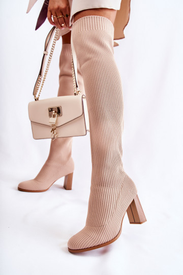 Klassiek model lange schoenen met hak in beige kleur Laossi 2