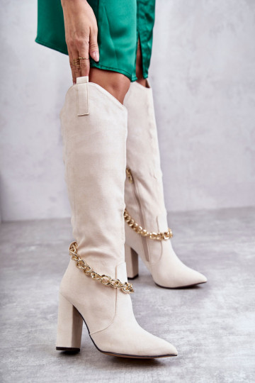 Beheizte Stiefeletten mit Ketten in Elfenbein Jasmin