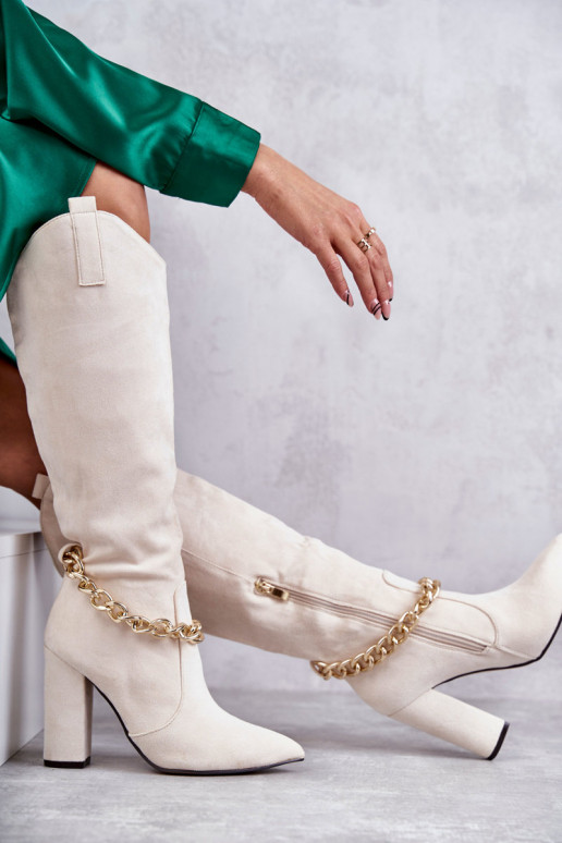 Bottines chauffantes à chaînes en ivoire Jasmin