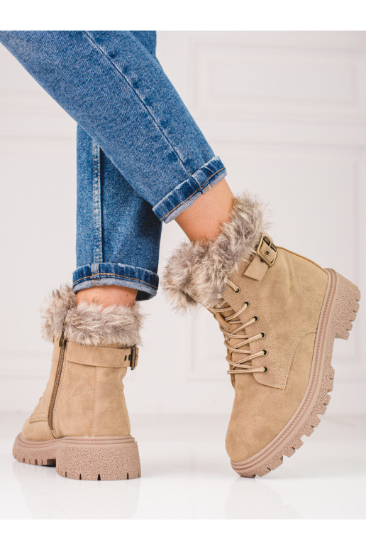 Bottines femme beige foncé avec fourrure Shelovet