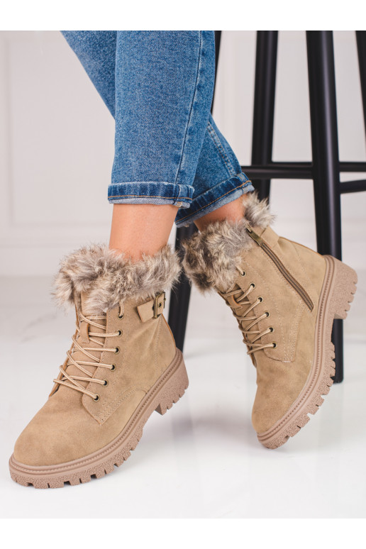 Bottines femme beige foncé avec fourrure Shelovet