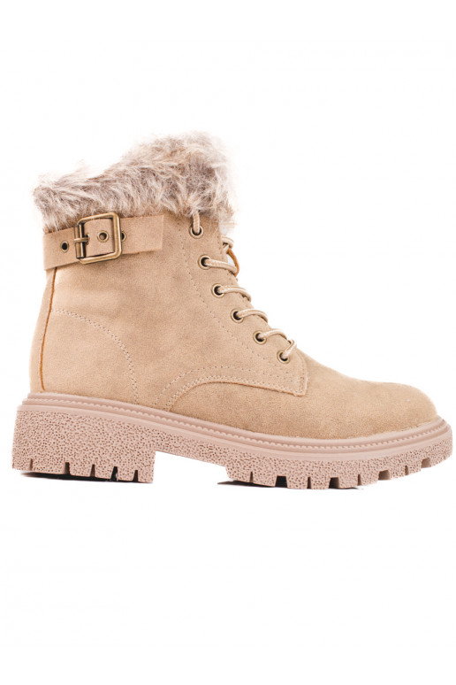 Bottines femme beige foncé avec fourrure Shelovet