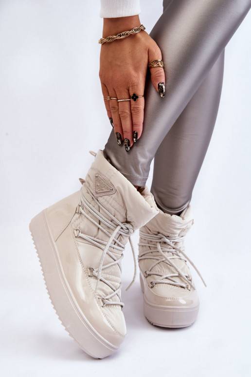 Bottes de neige chauffantes à lacets Carrios ivoire pour femmes