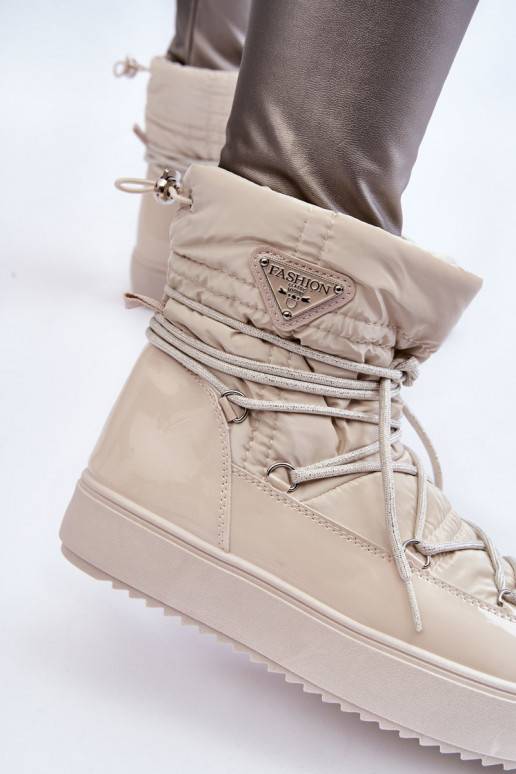 Carrios Elfenbeinfarbene, beheizte Schneestiefel zum Schnüren für Damen