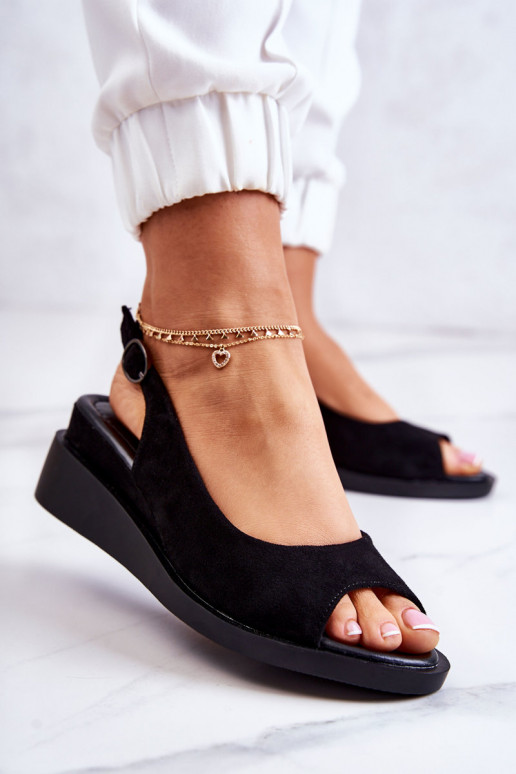 Sandales Camille en daim avec boucles en noir