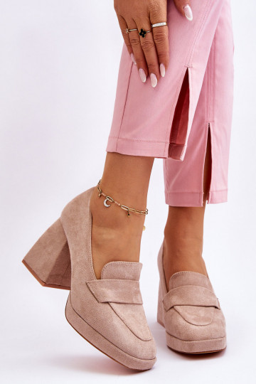 Chaussures en daim couleur sable à talon large et plateforme Adriel