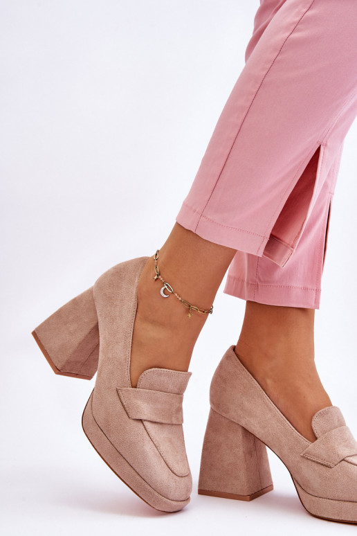 Chaussures en daim couleur sable à talon large et plateforme Adriel