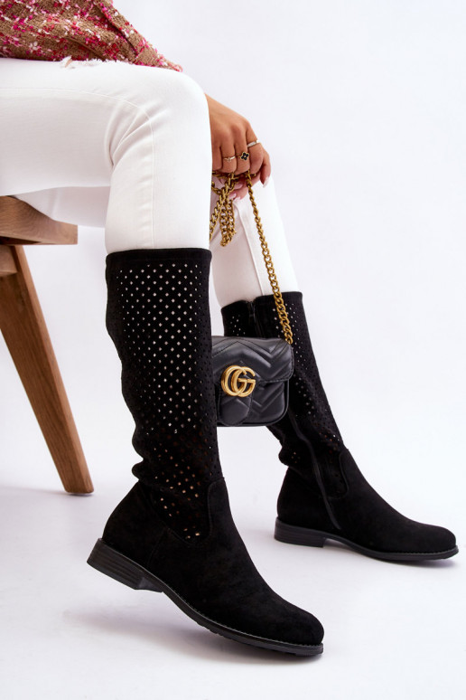 Bottes longues en daim de couleur noire Savannah