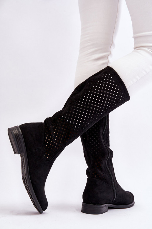 Bottes longues en daim de couleur noire Savannah