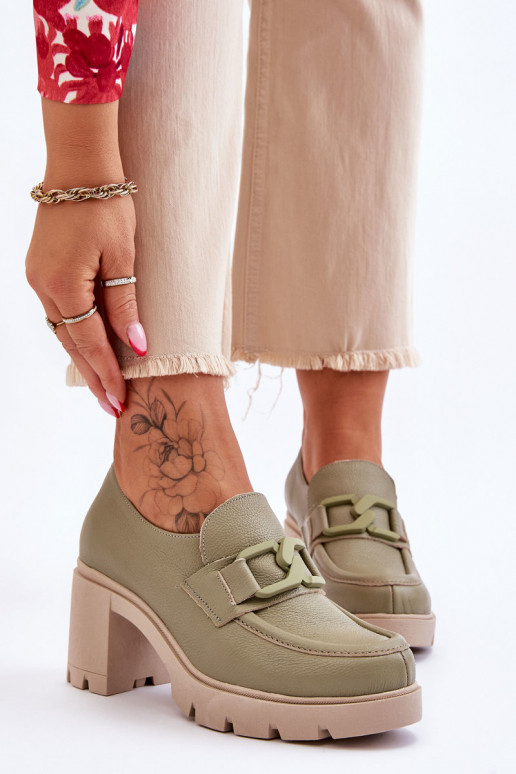 Elegante Harmell-Schuhe mit Absatz und Ornamenten in Grün