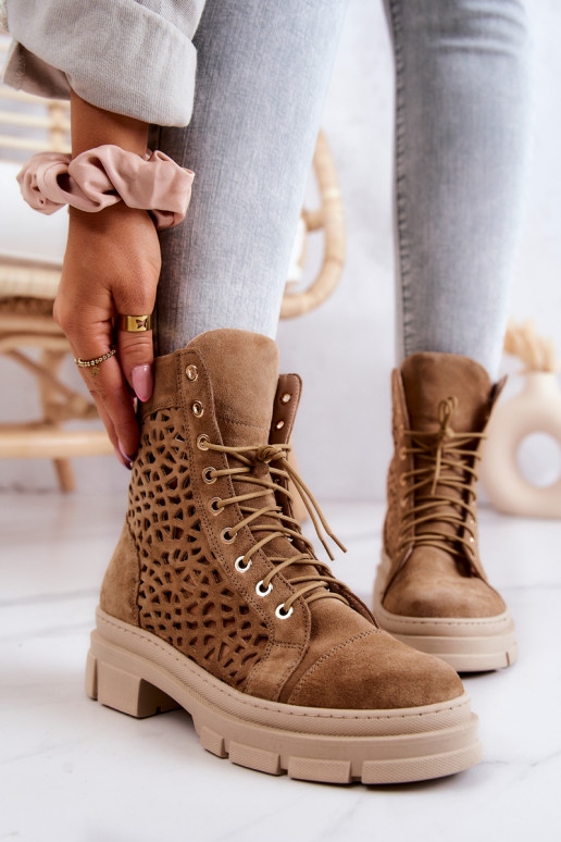 Bottines ajourées en daim marron Aileen