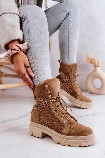 Bottines ajourées en daim marron Aileen 2