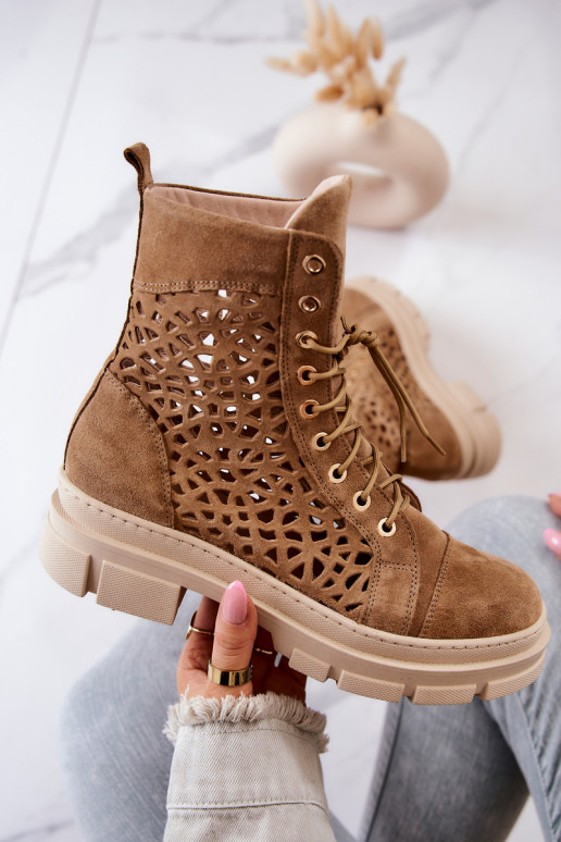 Bottines ajourées en daim marron Aileen