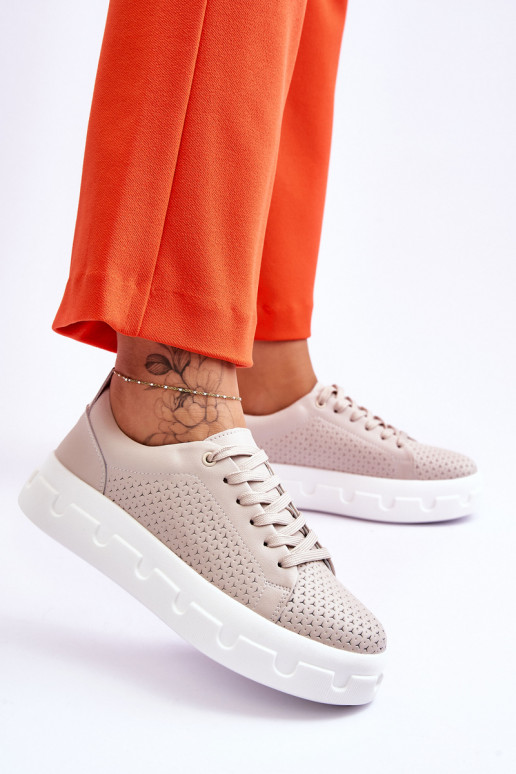 Sportschoenen met een platform beige...