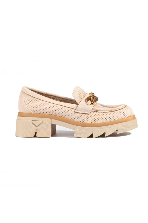 Mocassins en daim avec chaîne décorative Shelovet beige clair