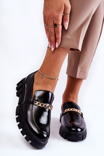 bottes en cuir verni avec chaînes en noir Anne 2