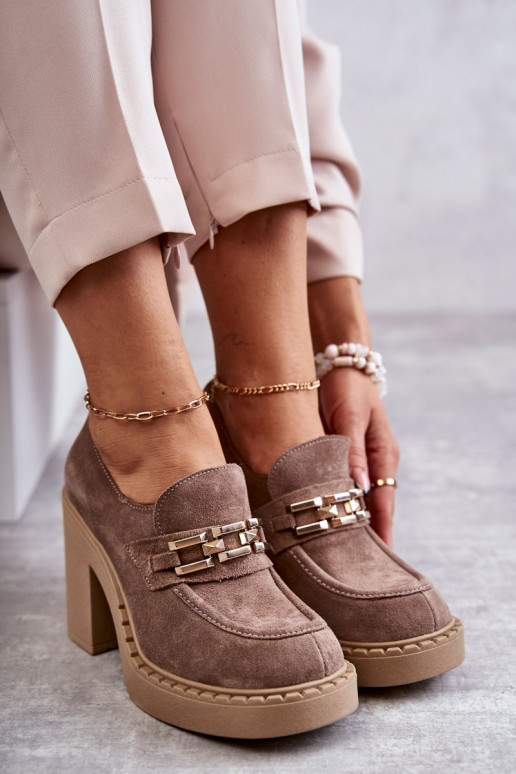 Bottines en daim beiges à talons épais Jaime