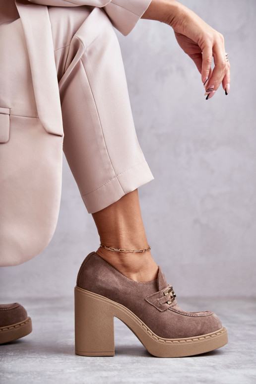 Bottines en daim beiges à talons épais Jaime
