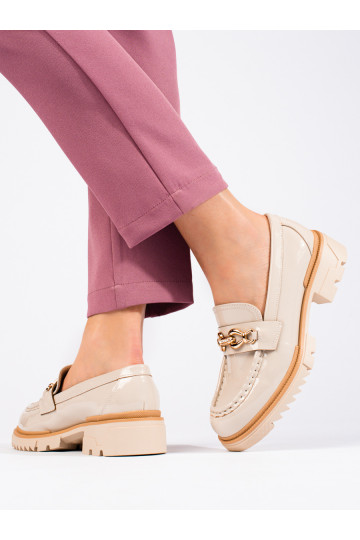 Bottines couleur sable avec détails dorés Shelovet avec effet laqué 2
