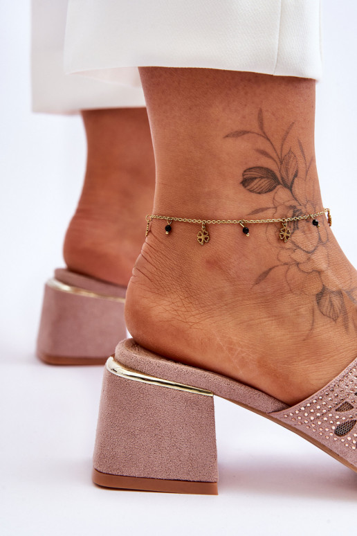 Sandalen mit Absatz und Mesh in Beige...