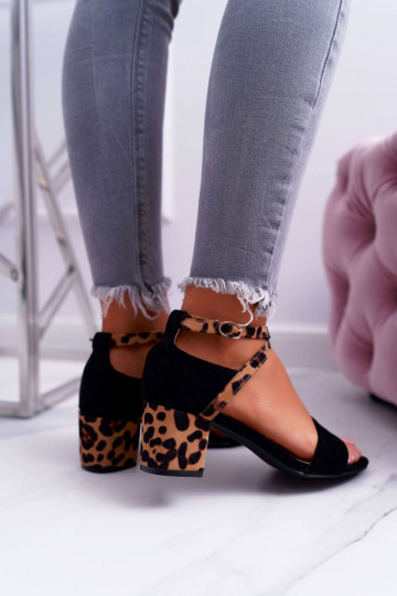Sandales à talons hauts pour femmes Lu Boo à imprimé léopard de couleur noire Fall In Love 2