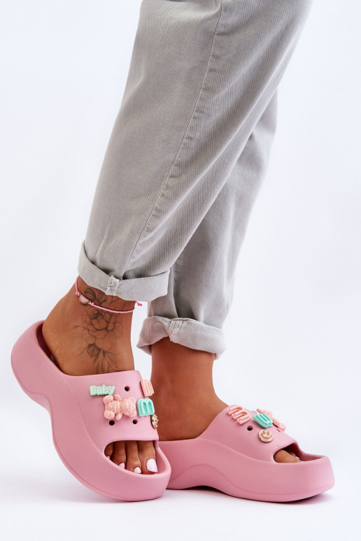 Chaussons Lorie rose clair avec de...
