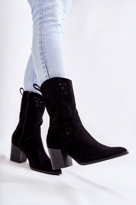 bottes cowboy en daim noir Ariane