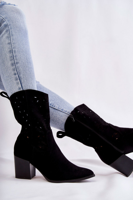 bottes cowboy en daim noir Ariane
