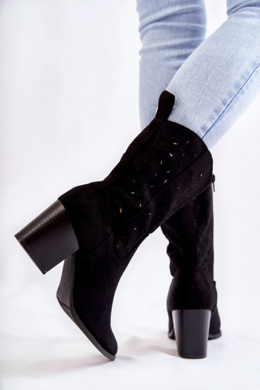 bottes cowboy en daim noir Ariane