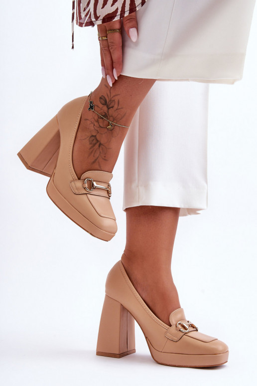 Chaussures stylées à talon large beige Nude Rouse