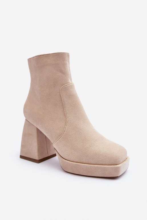 Bottes en daim à talons larges Abnous ivoire