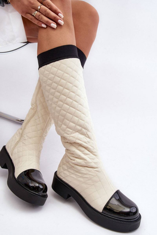bottes longues matelassées beiges Amalfri à talons larges