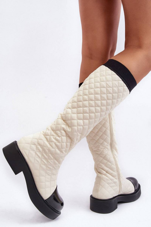 bottes longues matelassées beiges Amalfri à talons larges