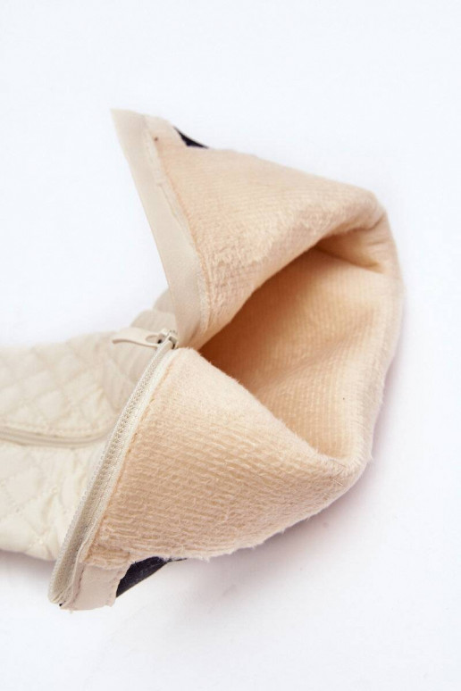 Beige gesteppte lange Amalfri-Stiefel mit breiten Absätzen