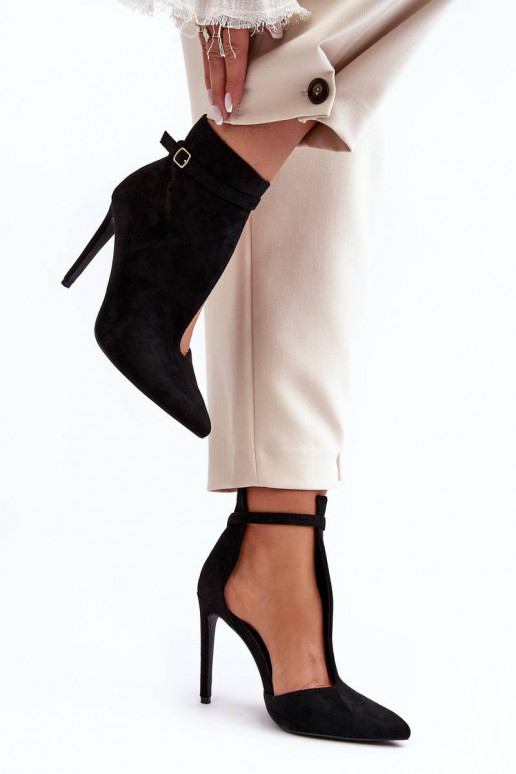 Chaussures en daim à talons fins de couleur noire Amalundi