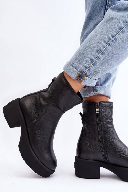 Bottines à talon bas de couleur noire Lemar Volavola