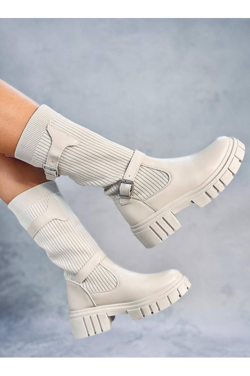 Bottines longues couleur beige RHEA... Bottines longues couleur beige RHEA...